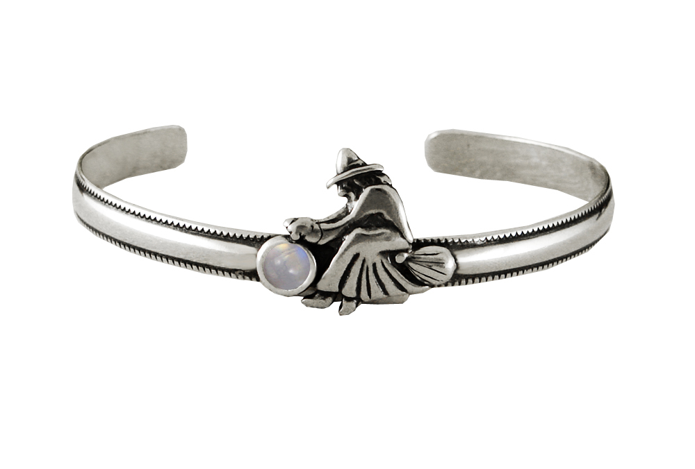 Sterling Silver Witch Cuff Bracelet With Rainbow Moonstone